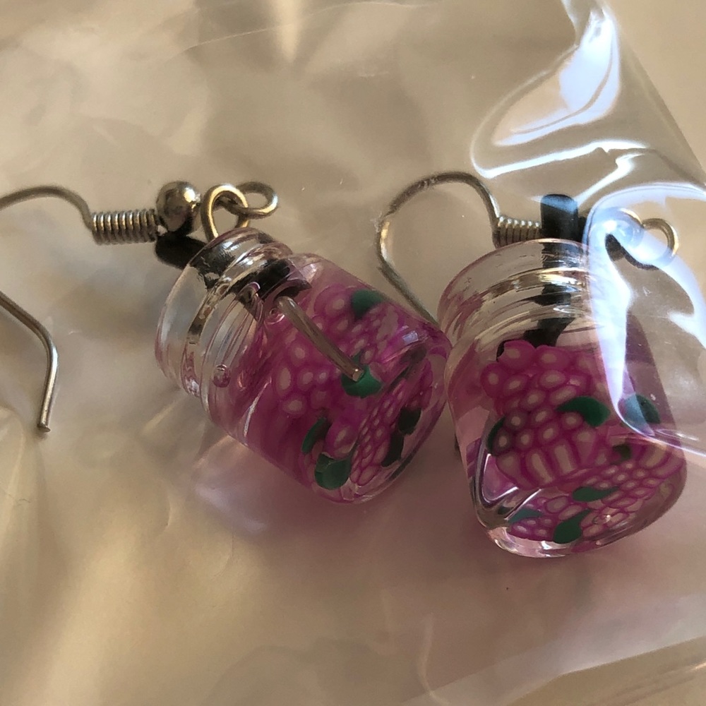 Grapes Drink Mason Jar Fashion Dangle Earrings - Picture 4 of 7